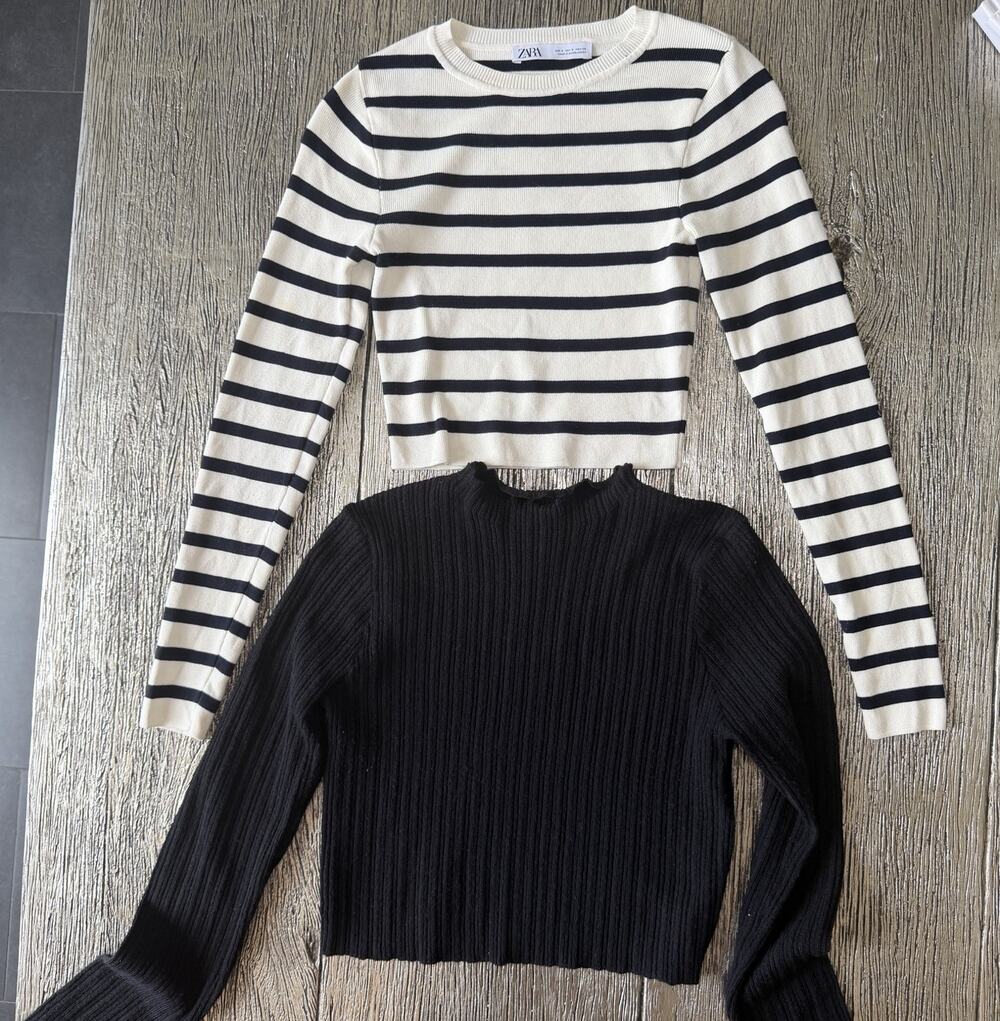 Zara Cropped Knit Pullover Sweater Stripe And Solid Black Bundle S & M